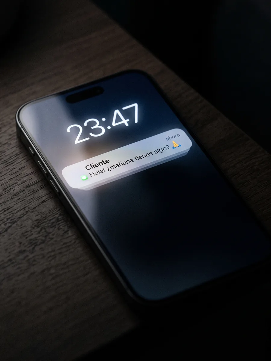 Pantalla de celular bloqueada a las 23:47 con un mensaje que pide hora